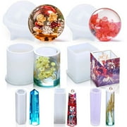 Silicone Molds 7 Piece Three Spherical Cylindrical Crystal Column Pendant Resin Diy Glue Jewelry Set Tools Clear